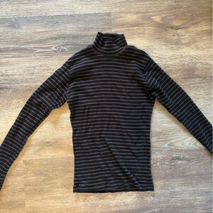 Brandy Melville Black and Brown Striped Knit Turtleneck Top